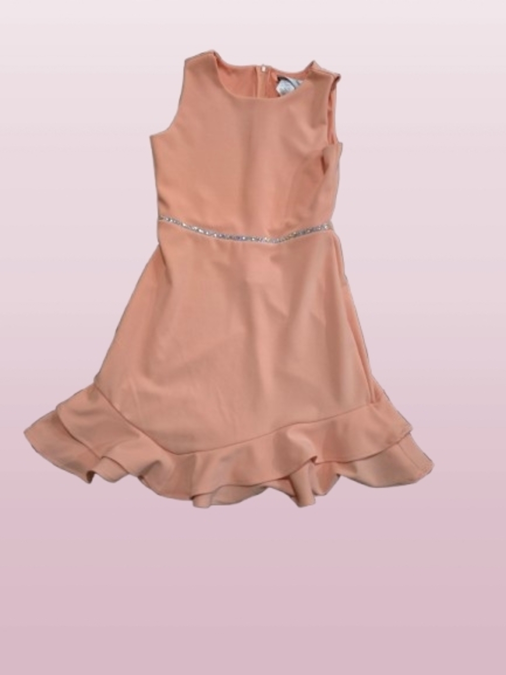Sleeveless Peach Midi Dress with Rhinestone Waist